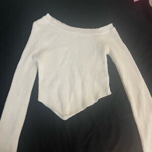 White Ribbed Off-Shoulder Crop Top